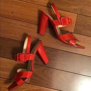 J Crew - orange patent leather heel sandals
